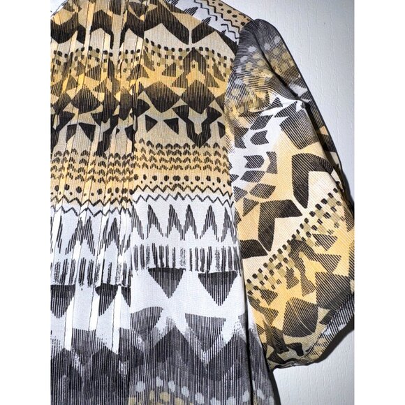 Robert Louis Womens Mustard & Ivory Geometric Print Button-Front Midi Dress With - Picture 9 of 11